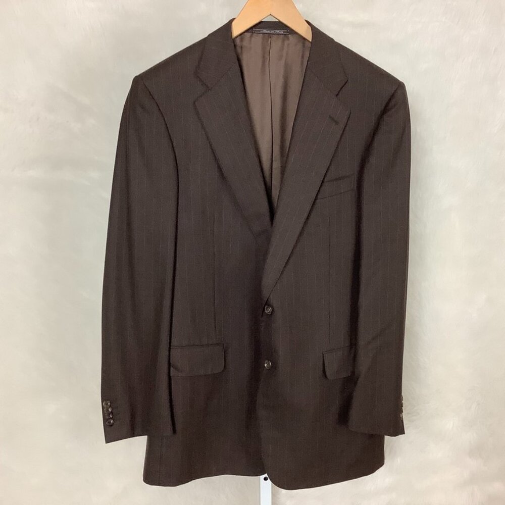 Ermenegildo Zegna Brown Blue PInstripe 15 Milmil Two Button Wool Blazer 42L
